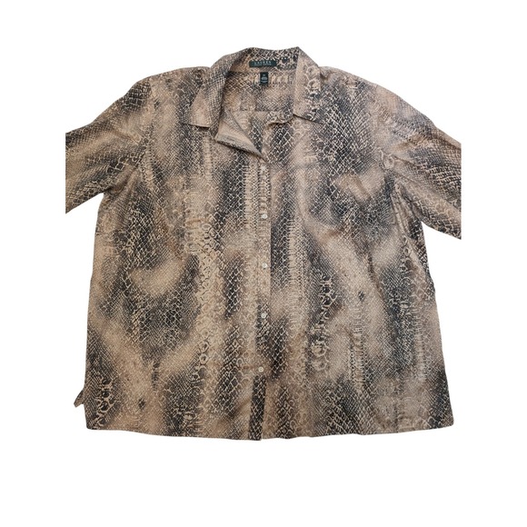 Lauren Ralph Lauren Women's 3X Snakeskin Print Short Sleeve Button Down Shirt‎ - Picture 1 of 11